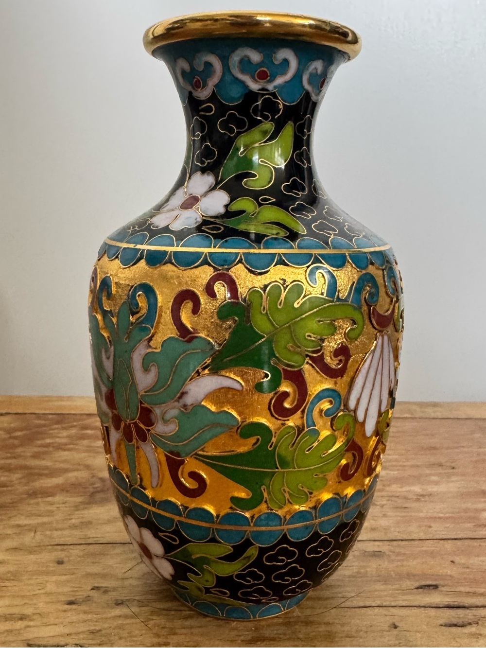 Vintage Cloisonné Brass Miniature Vase Floral Enamelware